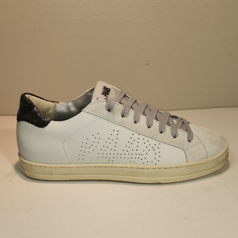 P448 White Sneakers with Gray and Black Accents